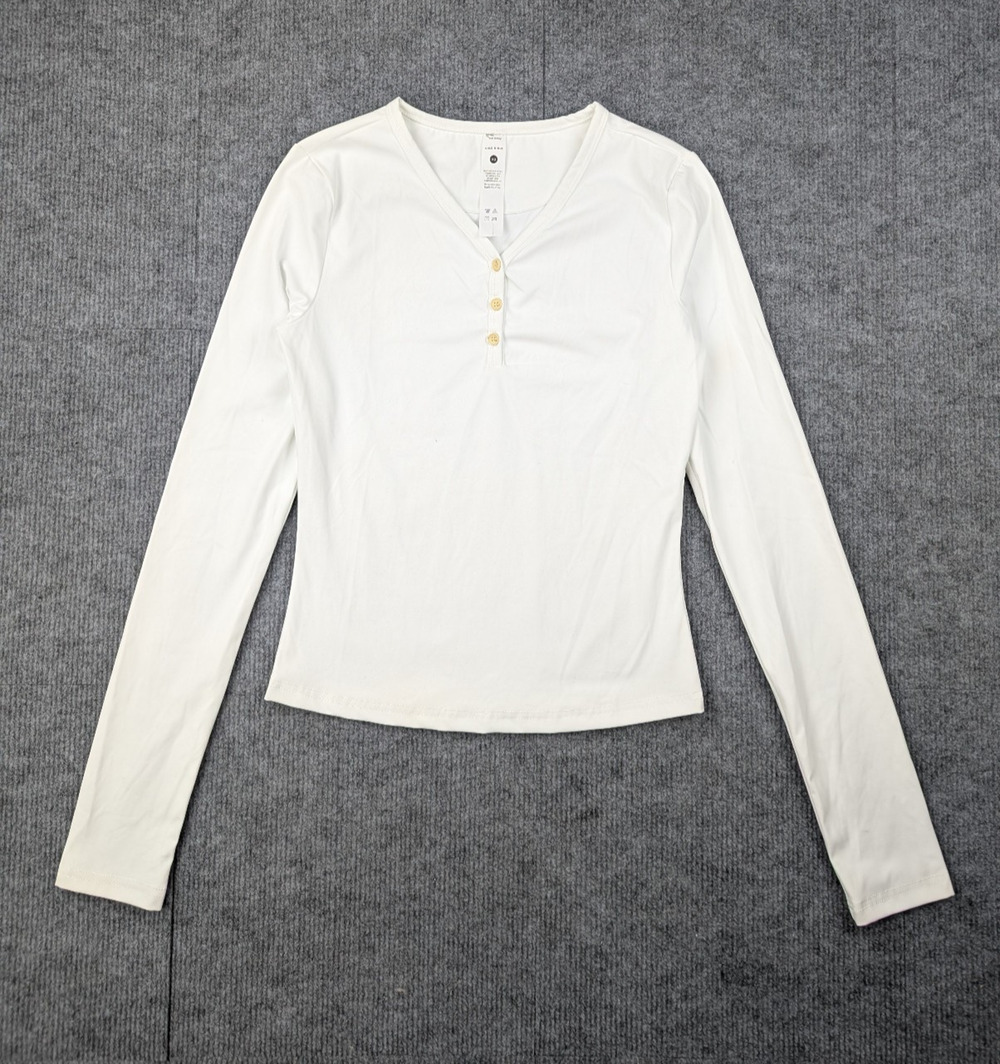Gold Hinge Henley Shirt Womens XS White Minimal Athleisure Layer Stretch Preppy